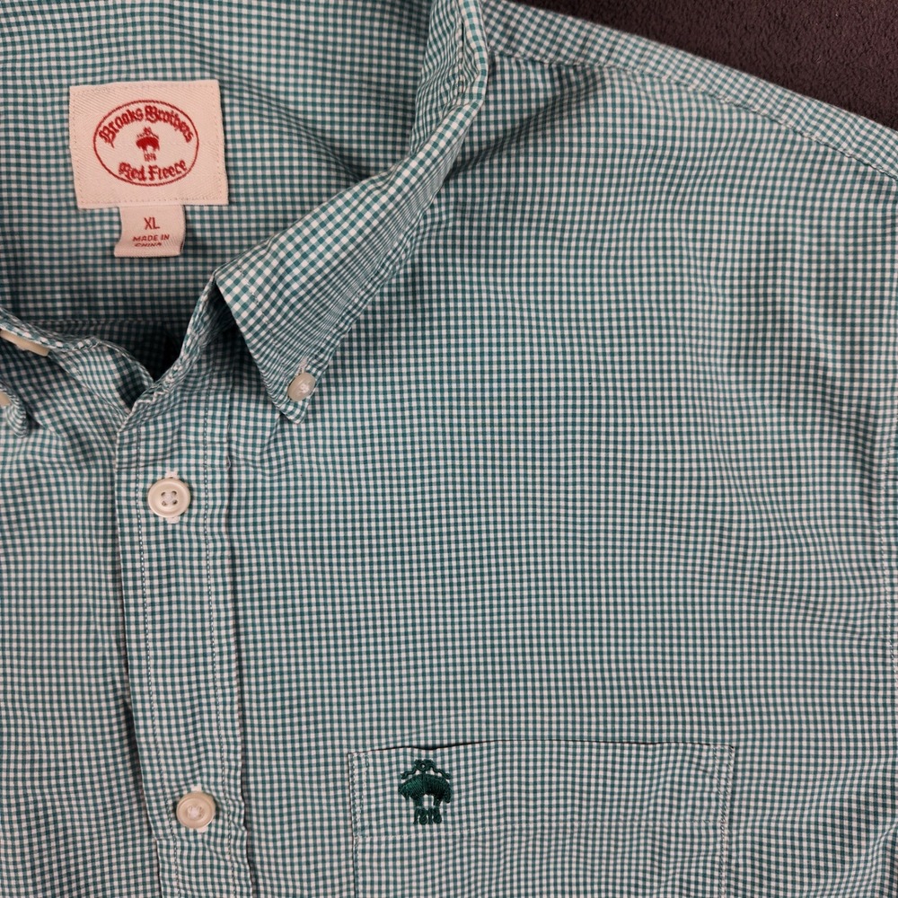 Brooks Brothers Red Fleece Shirt Mens‎ XL Green White Gingham Long Sleeve Button